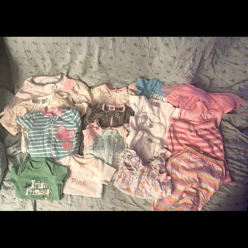 Infant girls lot newborn onesies, pants and pjs